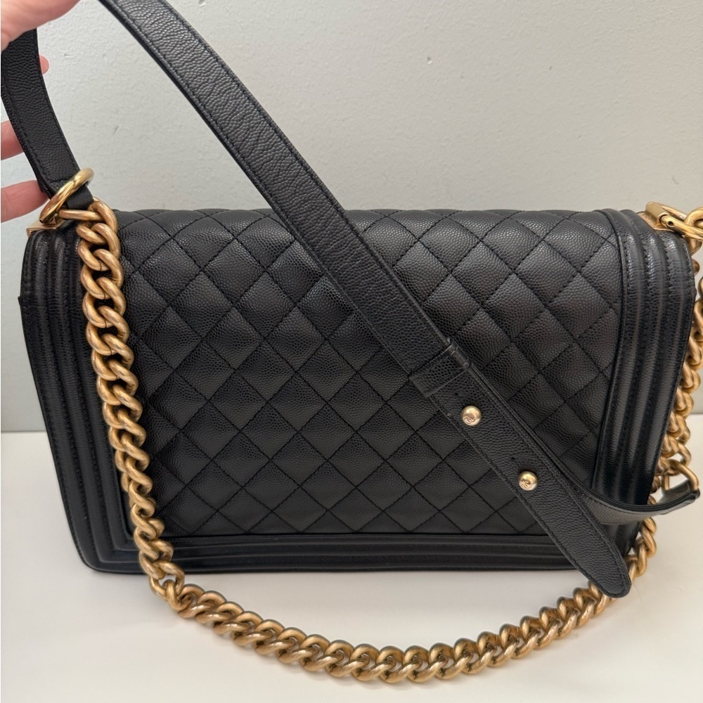 CHANEL Black Caviar Boy Bag with Aged Gold Chain and microchip - Picture 10 of 10